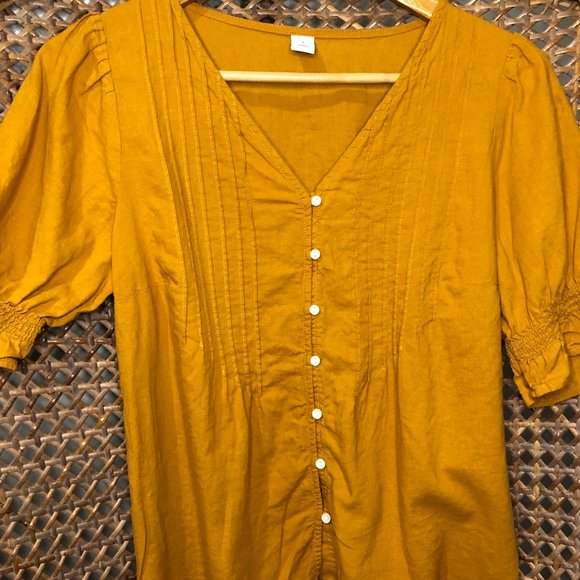 Mustard Yellow Linen Button Down Shirt - Picture 5 of 6
